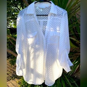 New York & Company White Ribbed Long Sleeve